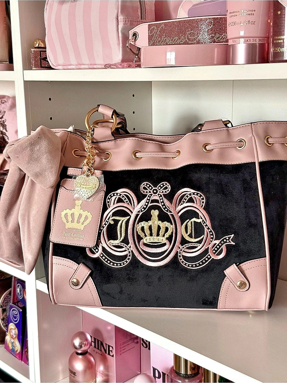 Juicy Couture Pink & Black Bow Daydreamer Tote New